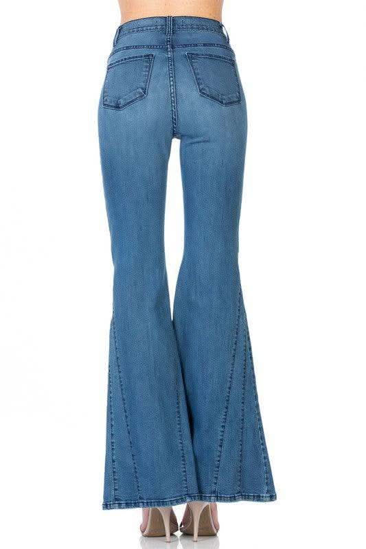 O2 Denim High Waisted Wide Mermaid Flare Denim Jeans - SwagglyLife Home & Fashion