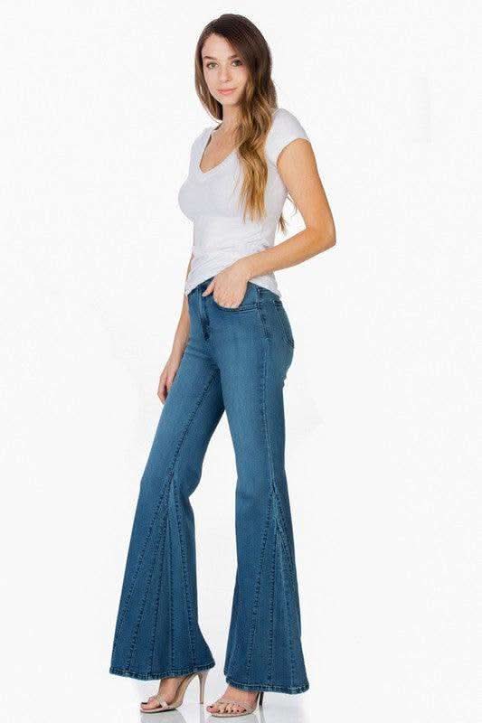 O2 Denim High Waisted Wide Mermaid Flare Denim Jeans - SwagglyLife Home & Fashion