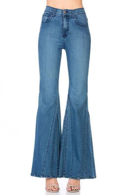 O2 Denim High Waisted Wide Mermaid Flare Denim Jeans - SwagglyLife Home & Fashion