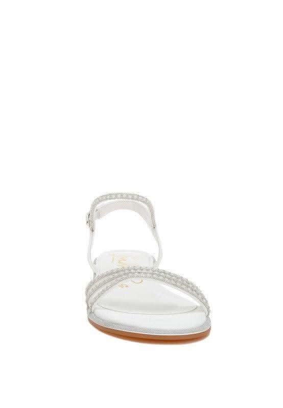 Nobbity Rhinestone Pearl Detail Flat Sandals - SwagglyLife Home & Fashion