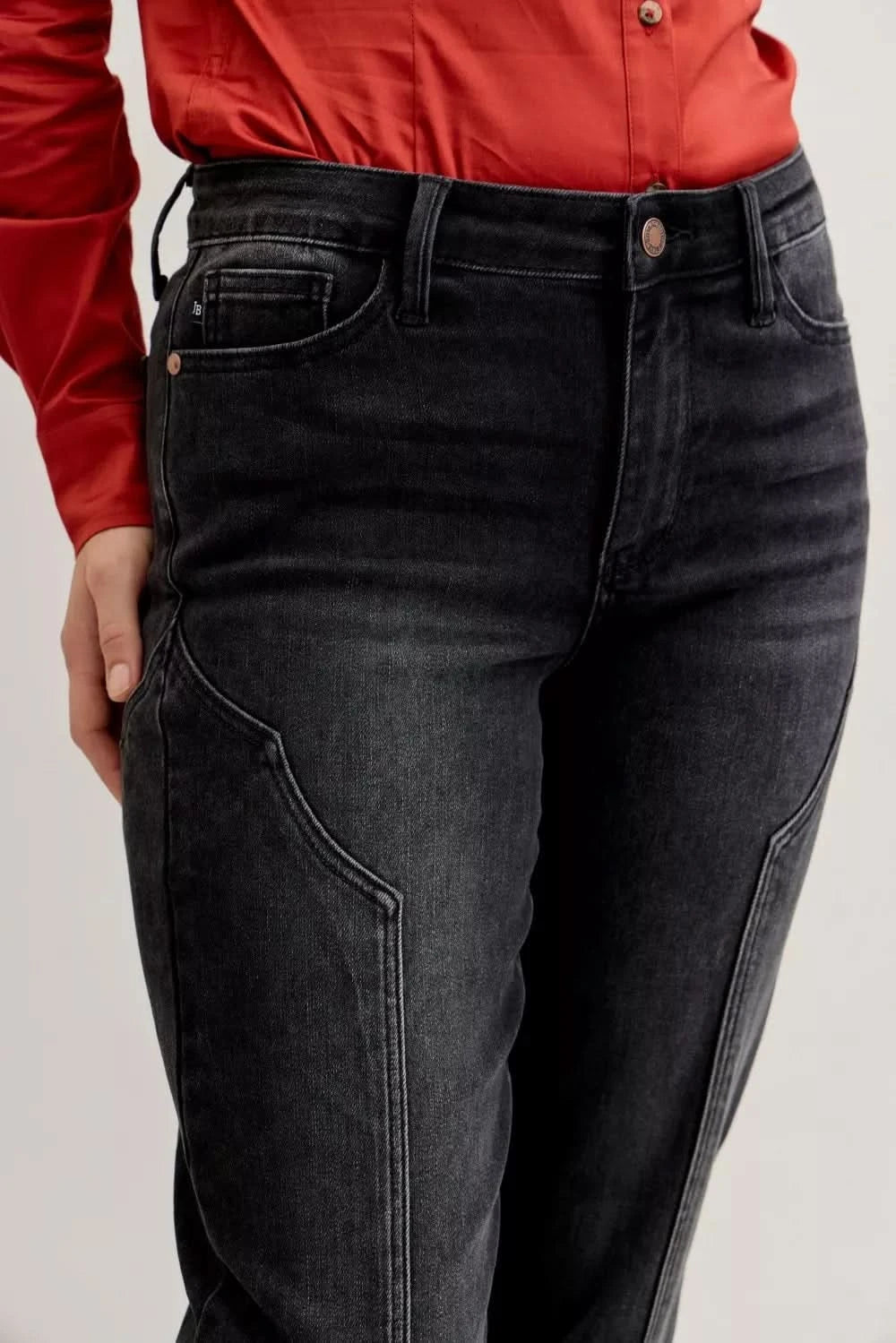Judy Blue Mid Rise Straight Western Seam Detail Jeans in - photo