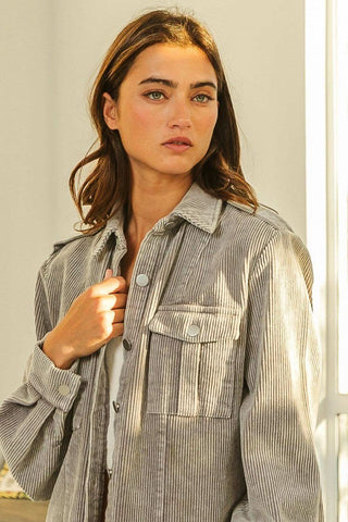 BiBi Button Up Corduroy Shacket - SwagglyLife Home & Fashion BiBi Button Up Corduroy Shacket - SwagglyLife Home & Fashion