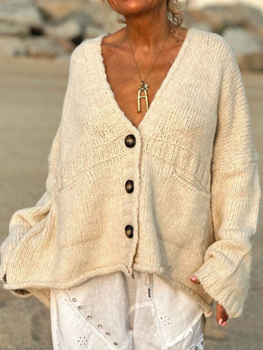 Pocketed V-Neck Button Up Cardigan in - Cardigans photo
