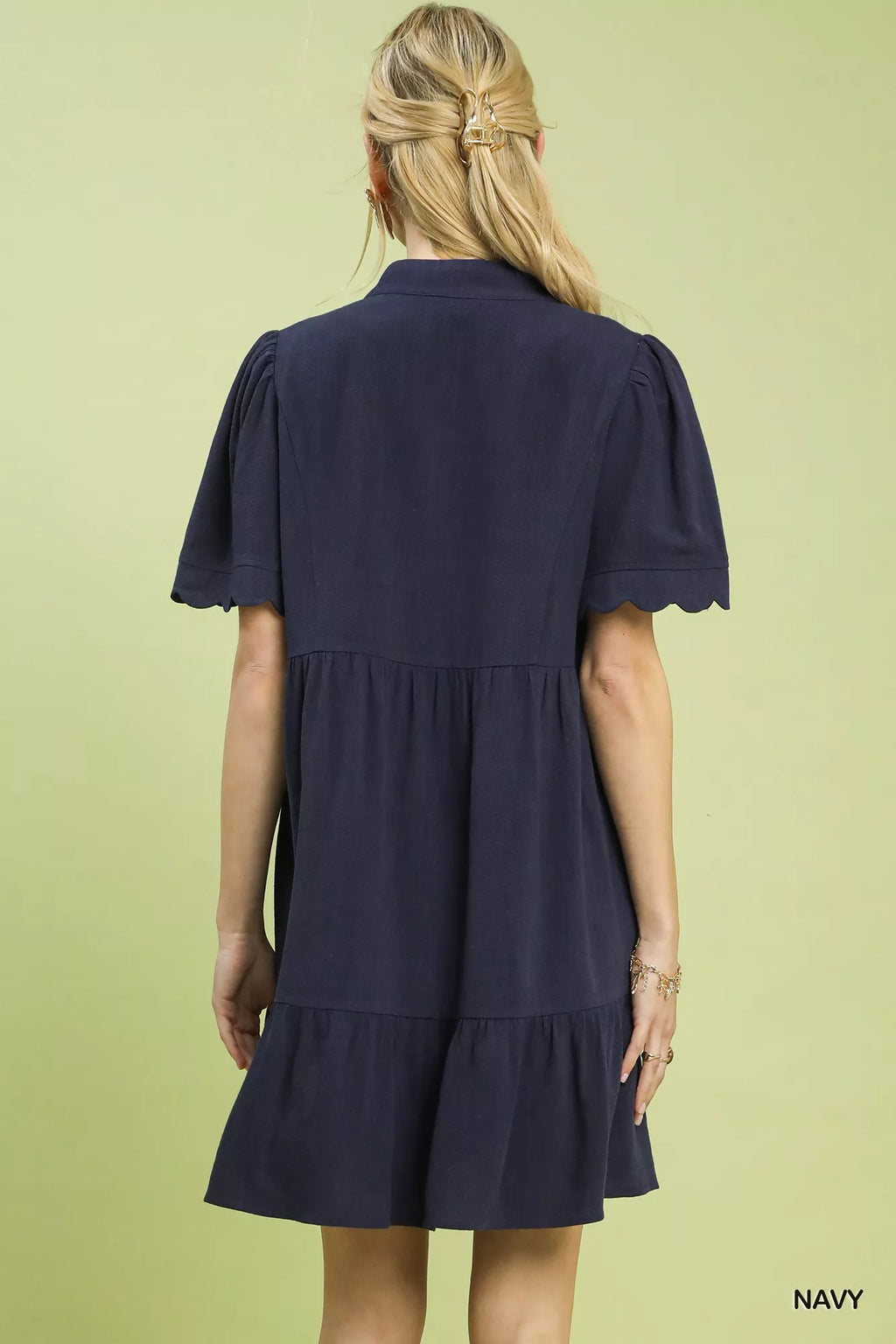 Umgee Linen Tiered Babydoll Dress with Scalloped Sleeves in - photo