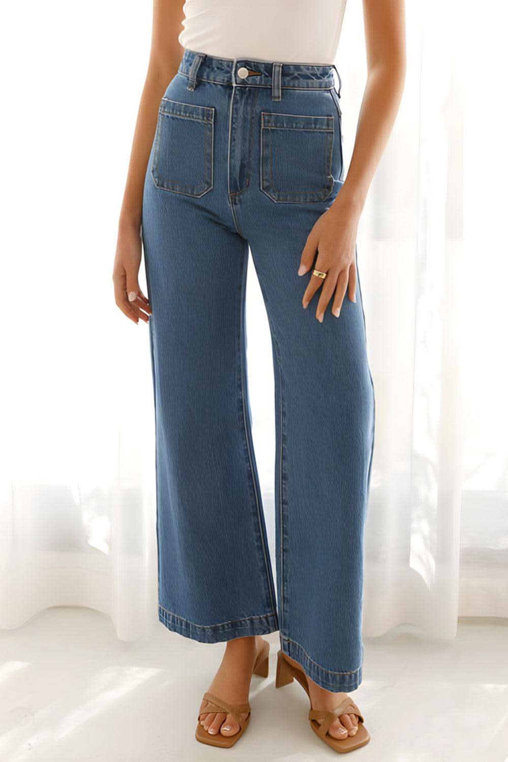 High Waist Bootcut Jeans with Pockets - SwagglyLife Home & Fashion