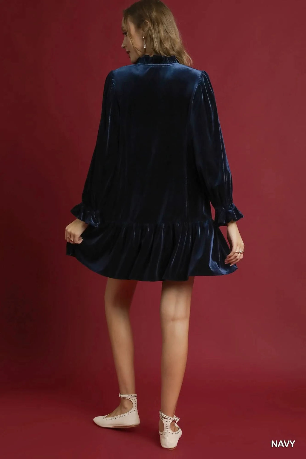 Umgee Velvet Ruffle Trim Mini Dress in - photo