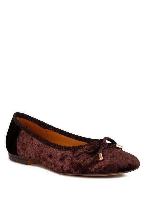 Rag & Co Buckrose Velvet Bow Ballerinas in Brown - photo