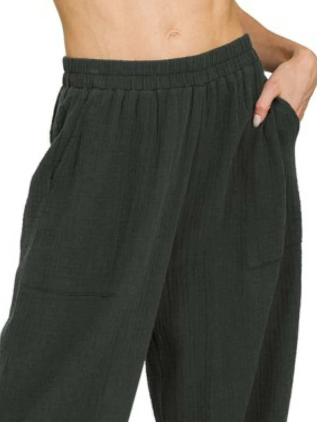Zenana Double Gauze Elastic Band Pants in - photo