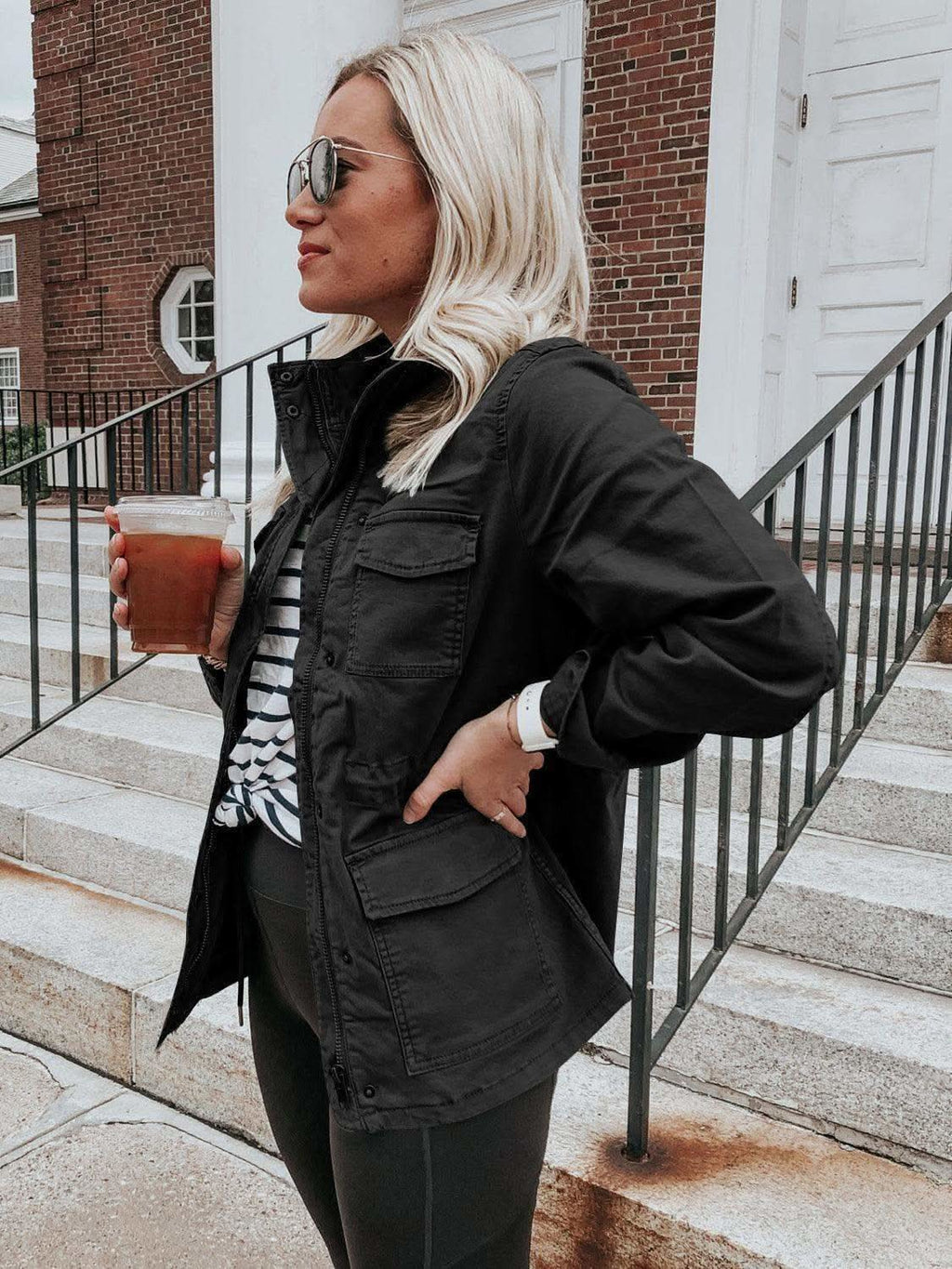 Pocketed Long Sleeve Zip Up Jacket in - Jackets photo