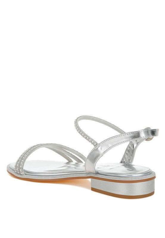 Nobbity Rhinestone Pearl Detail Flat Sandals - SwagglyLife Home & Fashion