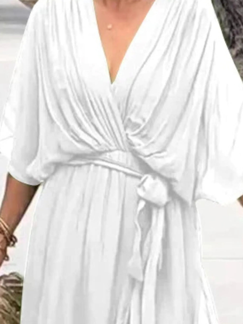 Flowy Tie Front Midi Dress with Flutter Sleeves in - photo