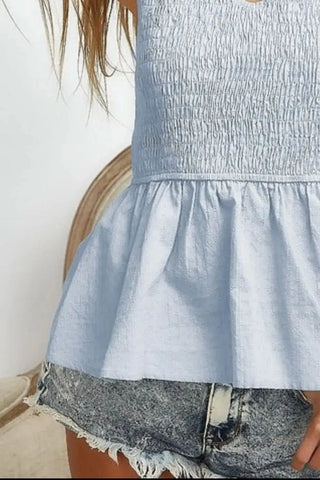 BiBi Eyelet Woven Sleeveless Elasticized Top - SwagglyLife Home & Fashion BiBi Eyelet Woven Sleeveless Elasticized Top - SwagglyLife Home & Fashion