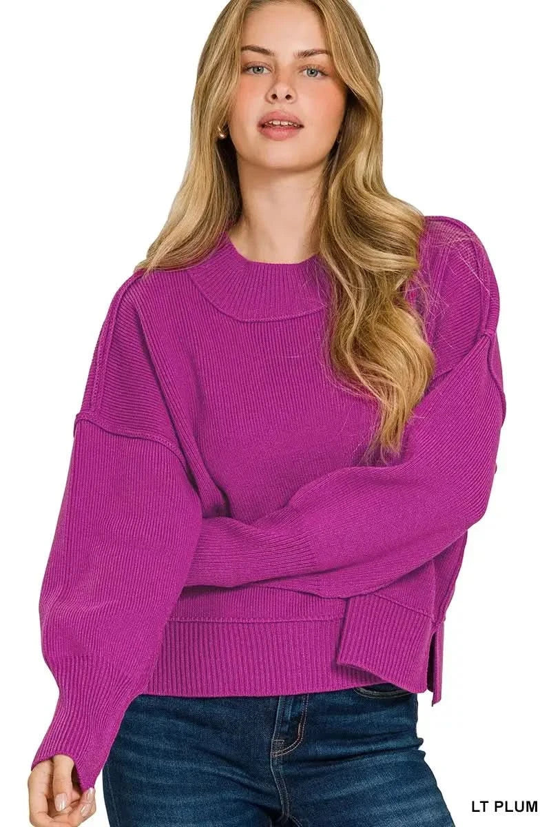 Zenana Wide Neck Band Drop Shoulder Sweater in LT PLUM - photo