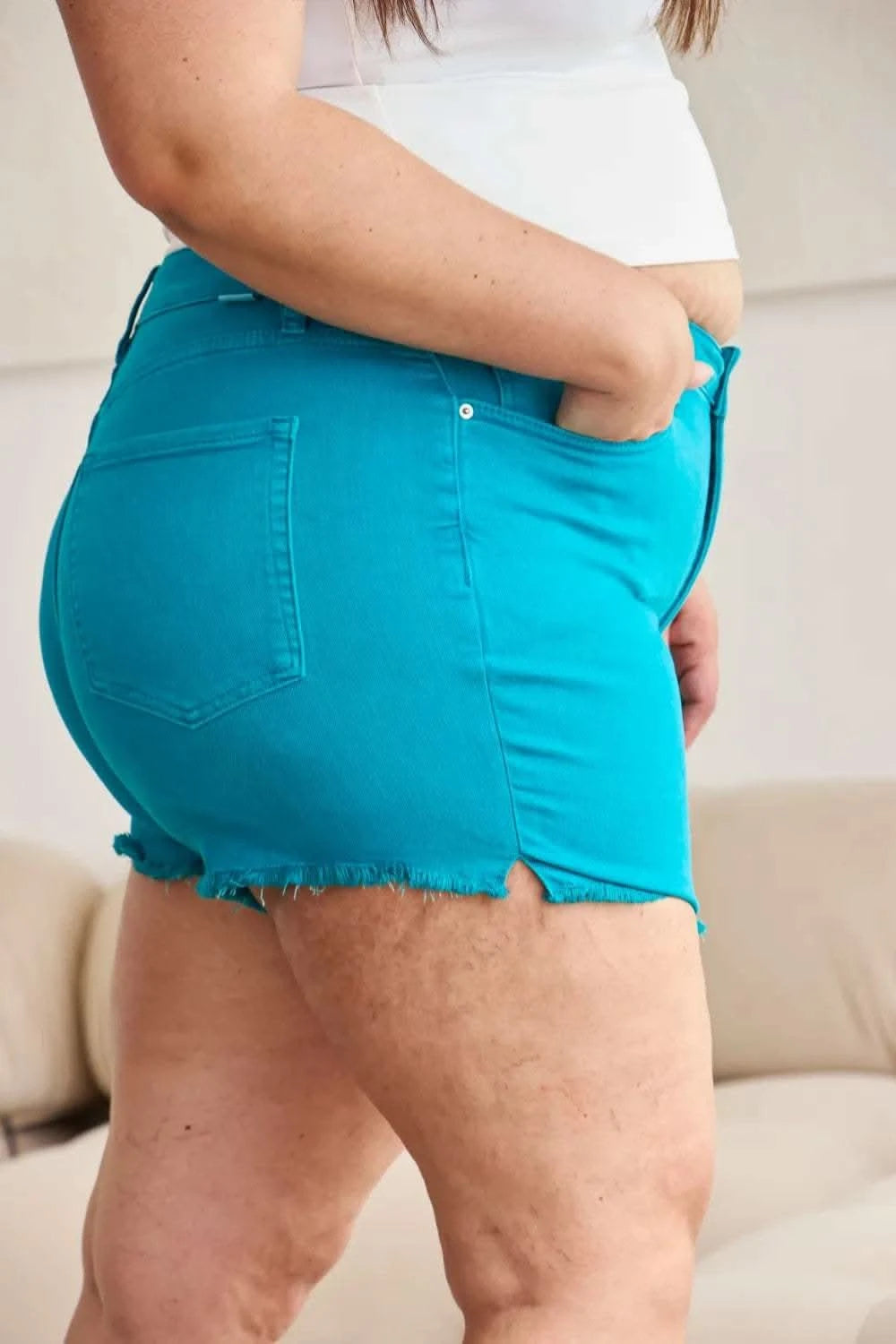 RFM Tummy Control High Waist Raw Hem Denim Shorts - SwagglyLife Home & Fashion