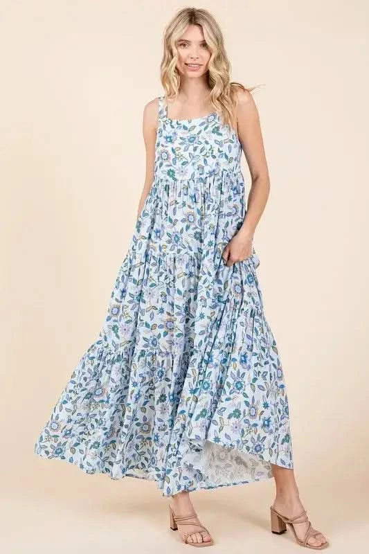 Mittoshop Flower Print Tiered Sleeveless Empire Maxi Dress in - photo