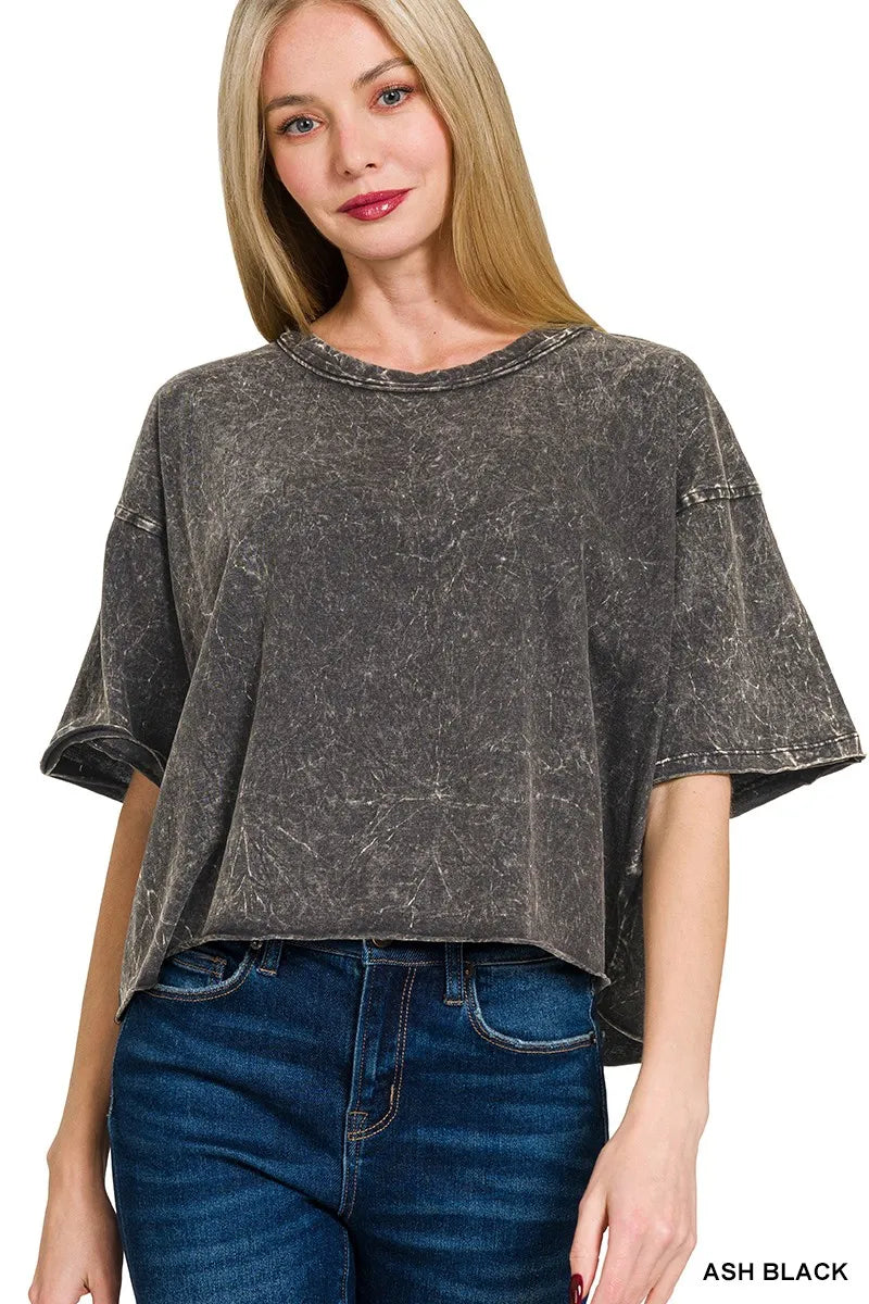 Zenana Acid Crinkle-Washed Oversized T-Shirt in ASH BLACK - photo