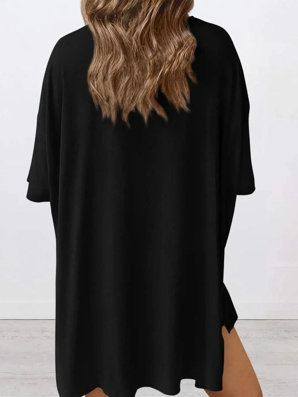 Full Size Oversized Slit Round Neck Top and Shorts Lounge Set Plus Size in - photo