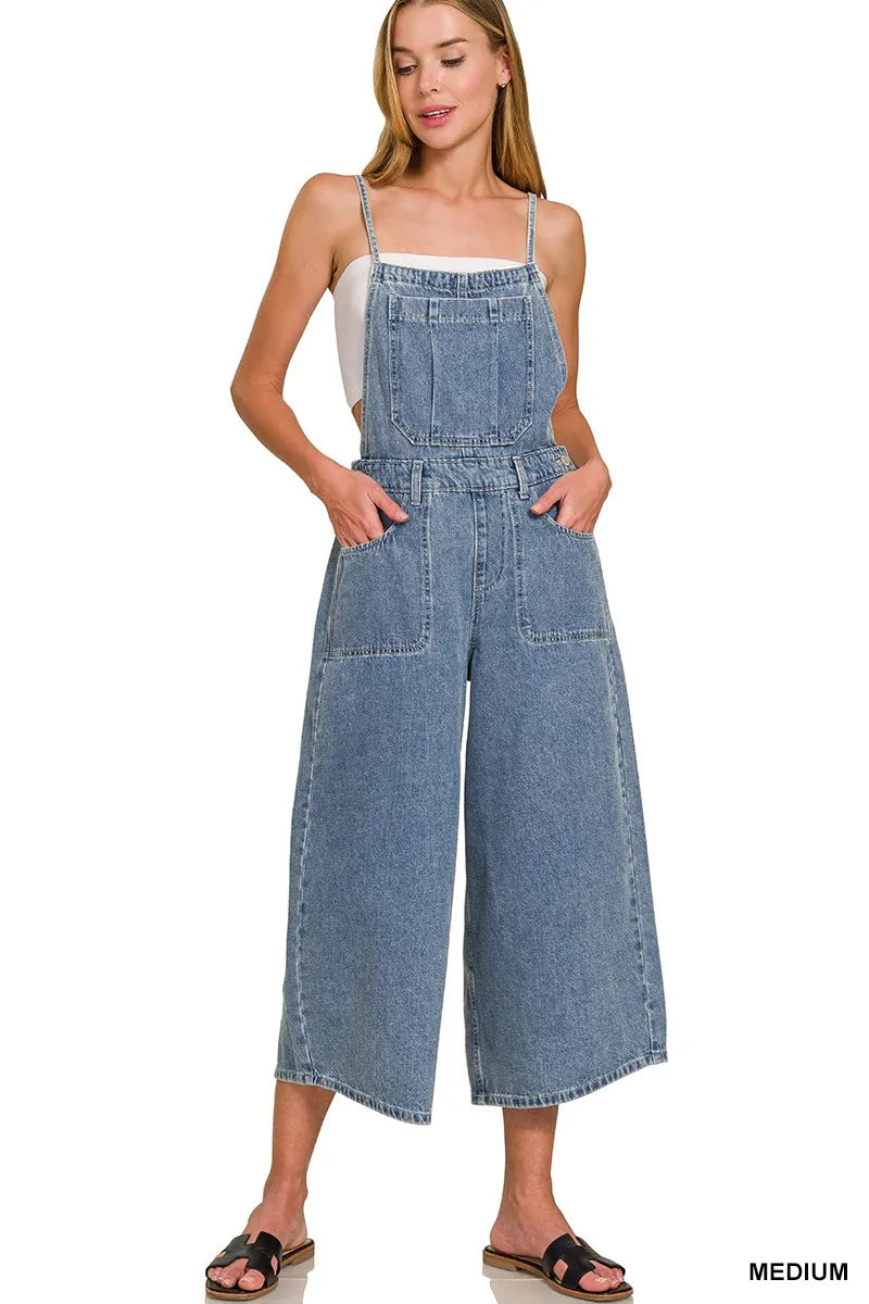 Zenana Denim Medium Washed Wide Leg Overalls in - photo