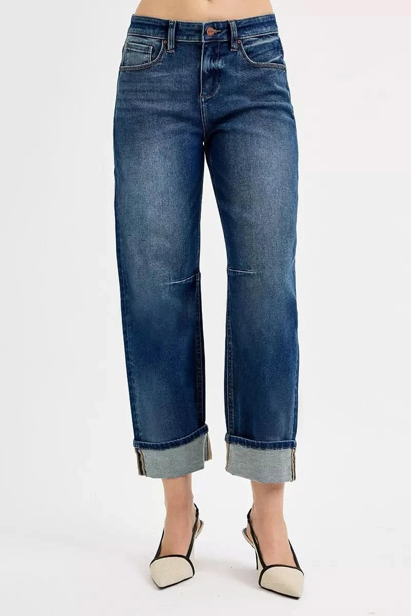 RISEN Slouchy Crop Barrel Cuffed Jeans in - photo