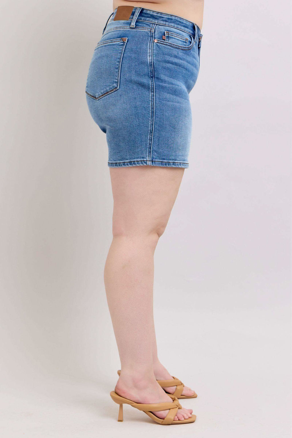 Judy Blue Full Size 2 Button Denim Shorts with Pockets Plus Size in - photo