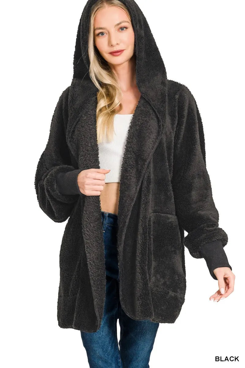 Zenana Hooded Faux Fur Jacket with Pockets - SwagglyLife Home & Fashion Zenana Hooded Faux Fur Jacket with Pockets - SwagglyLife Home & Fashion