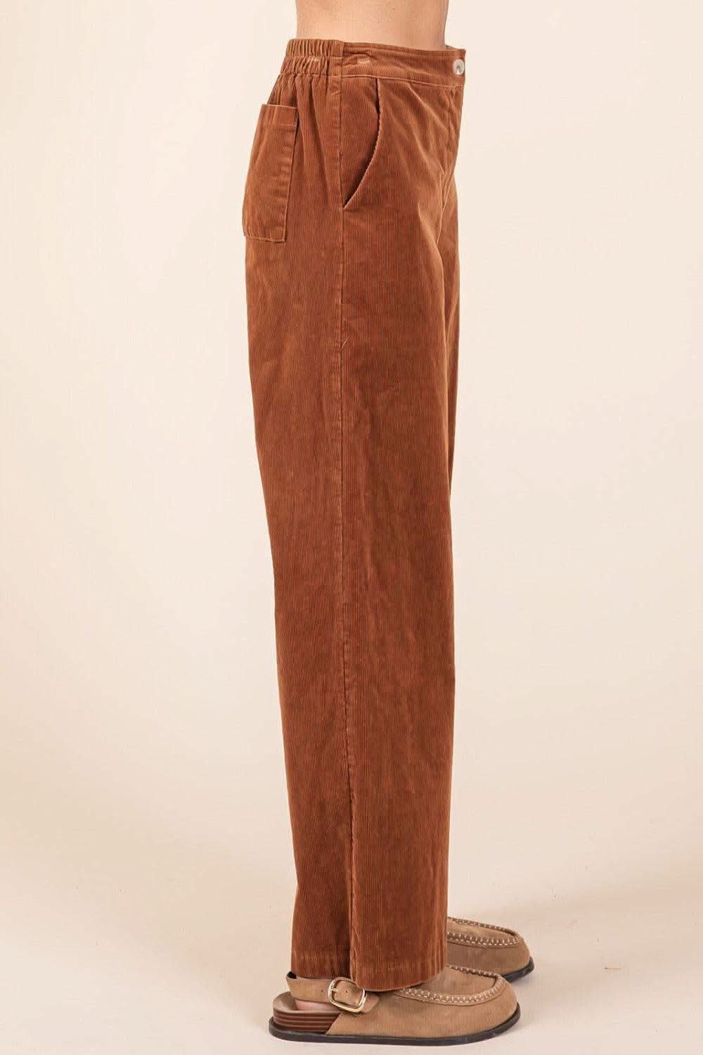 Mittoshop Corduroy Back Elastic Waist Pants - SwagglyLife Home & Fashion