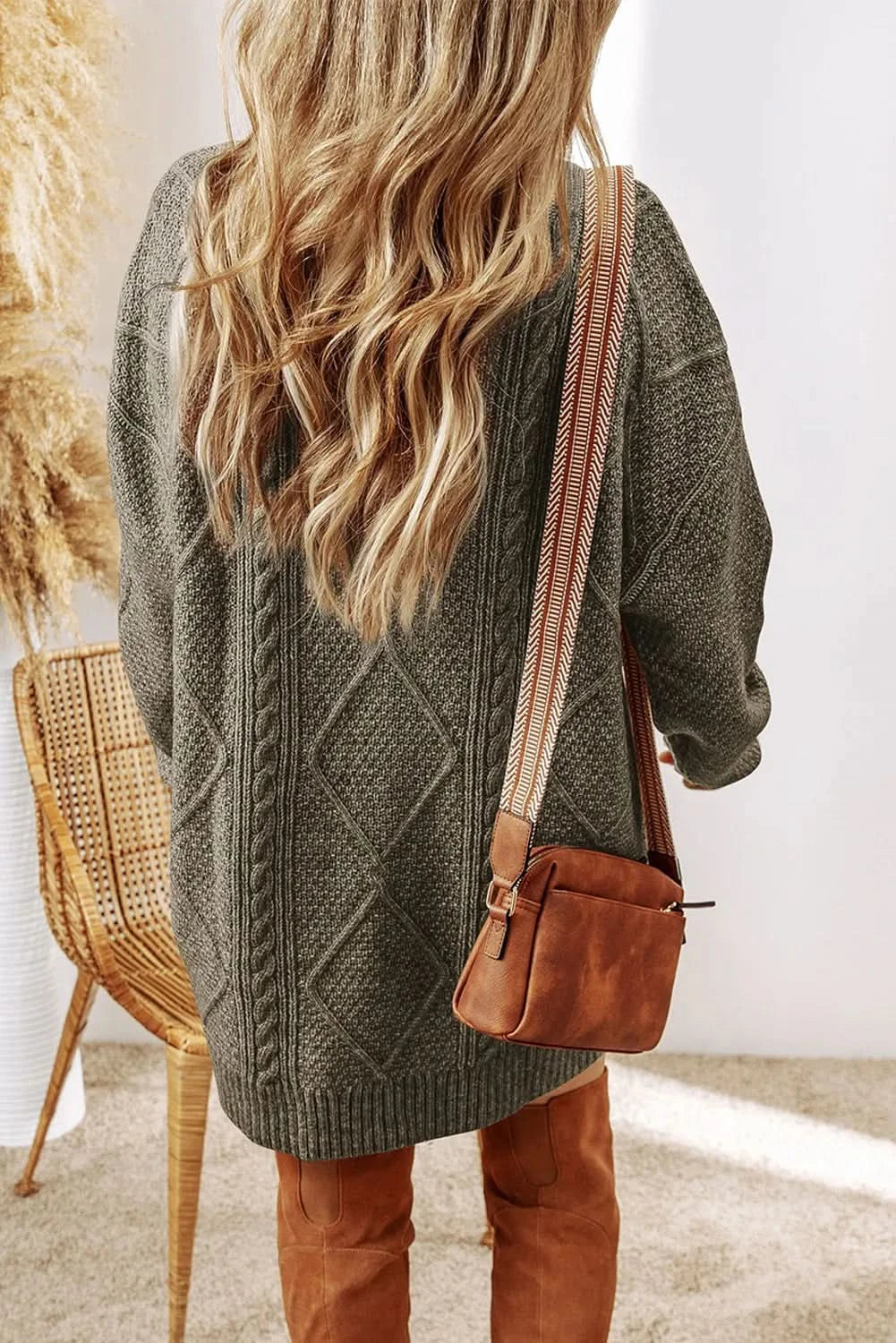 Cable-Knit Round Neck Sweater Dress in - photo