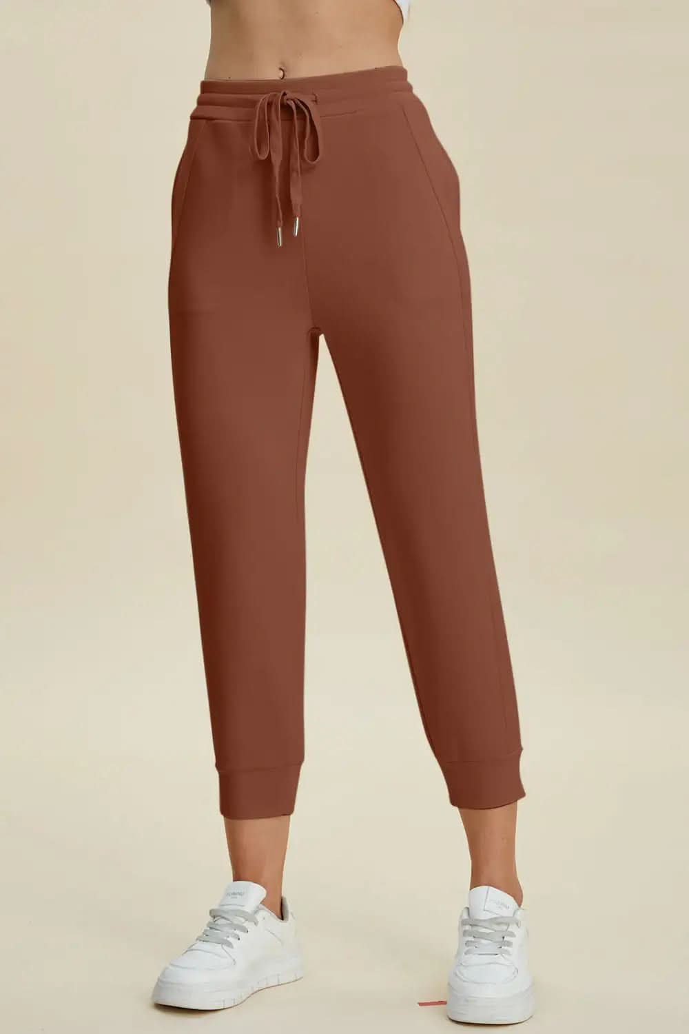 Basic Bae Full Size Air Scuba Drawstring High Waist Cropped Pants in Caramel - Bottoms photo