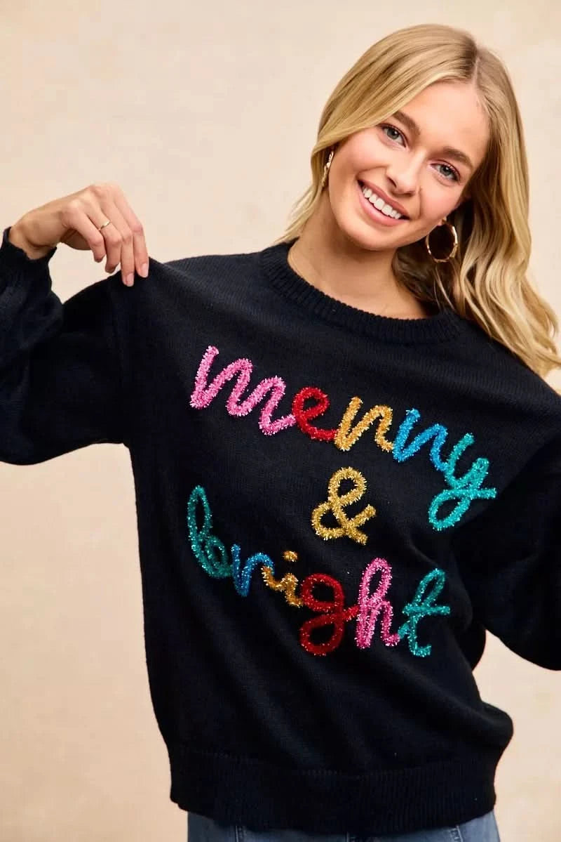 BiBi Tinsel Lettering Christmas Sweater in - photo