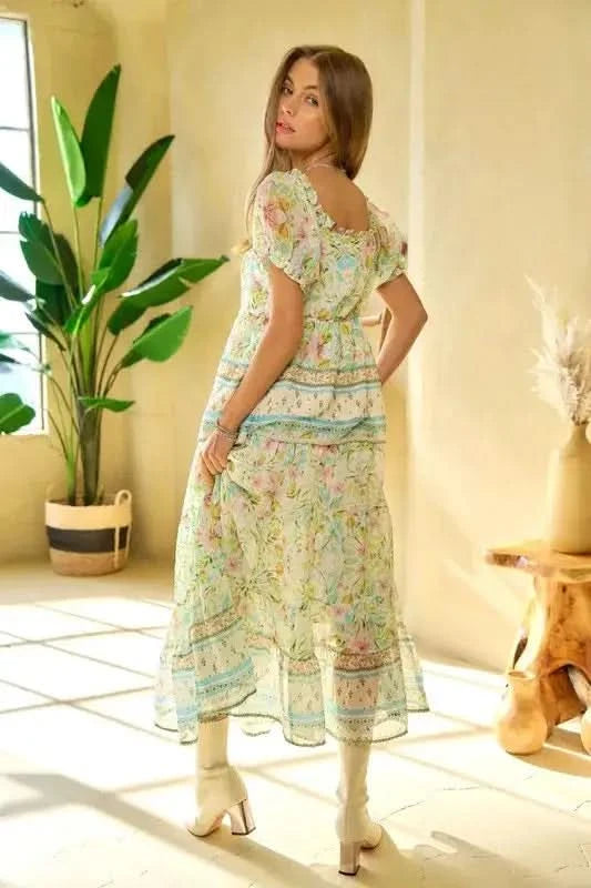 Davi & Dani Spring Floral Border Print Ruffled Textured Top - SwagglyLife Home & Fashion