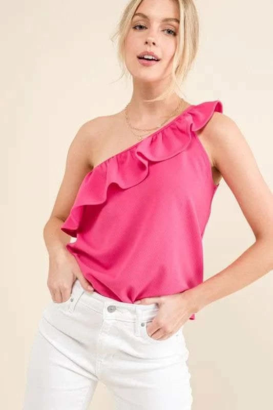 And The Why Ruffle One Shoulder Sleeveless Tank Top - SwagglyLife Home & Fashion