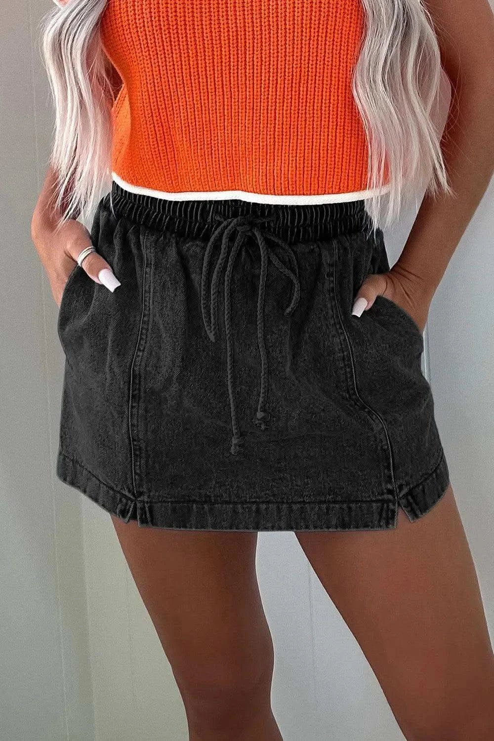 Drawstring High Waist Denim Shorts - SwagglyLife Home & Fashion