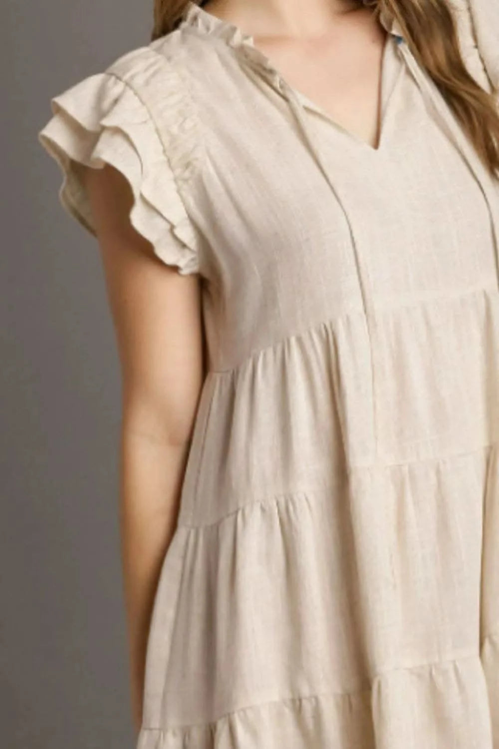 Umgee Full Size Linen A-line Tiered Mini Dress Plus Size in - photo