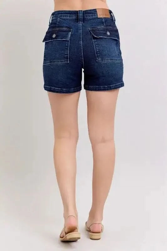 Judy Blue Full Size High Waist Back Flap Pocket Denim Shorts Plus Size in - photo