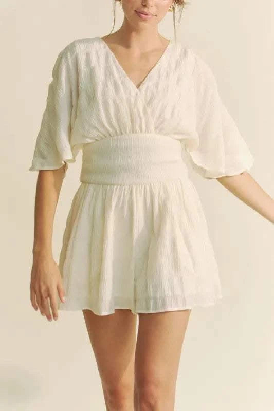 Davi & Dani Batwing Sleeve Waist Belt Romper - SwagglyLife Home & Fashion