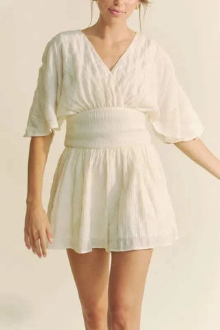 Davi & Dani Batwing Sleeve Waist Belt Romper - SwagglyLife Home & Fashion Davi & Dani Batwing Sleeve Waist Belt Romper - SwagglyLife Home & Fashion