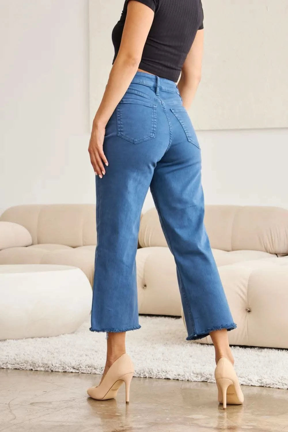 RFM Crop Chloe Full Size Tummy Control High Waist Raw Hem Jeans in - photo