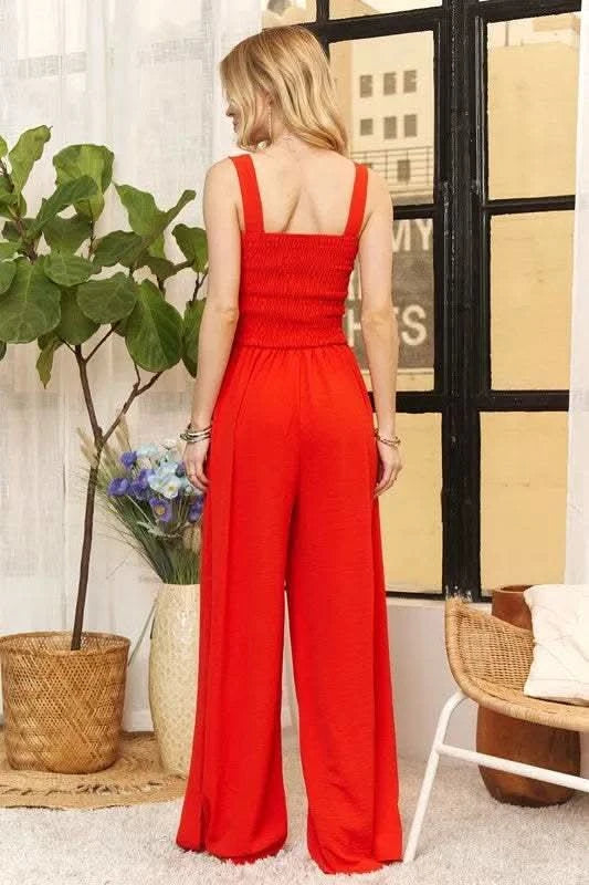 ADORA Full Size Smocking Top Wide Leg Jumpsuit Plus Size in - photo