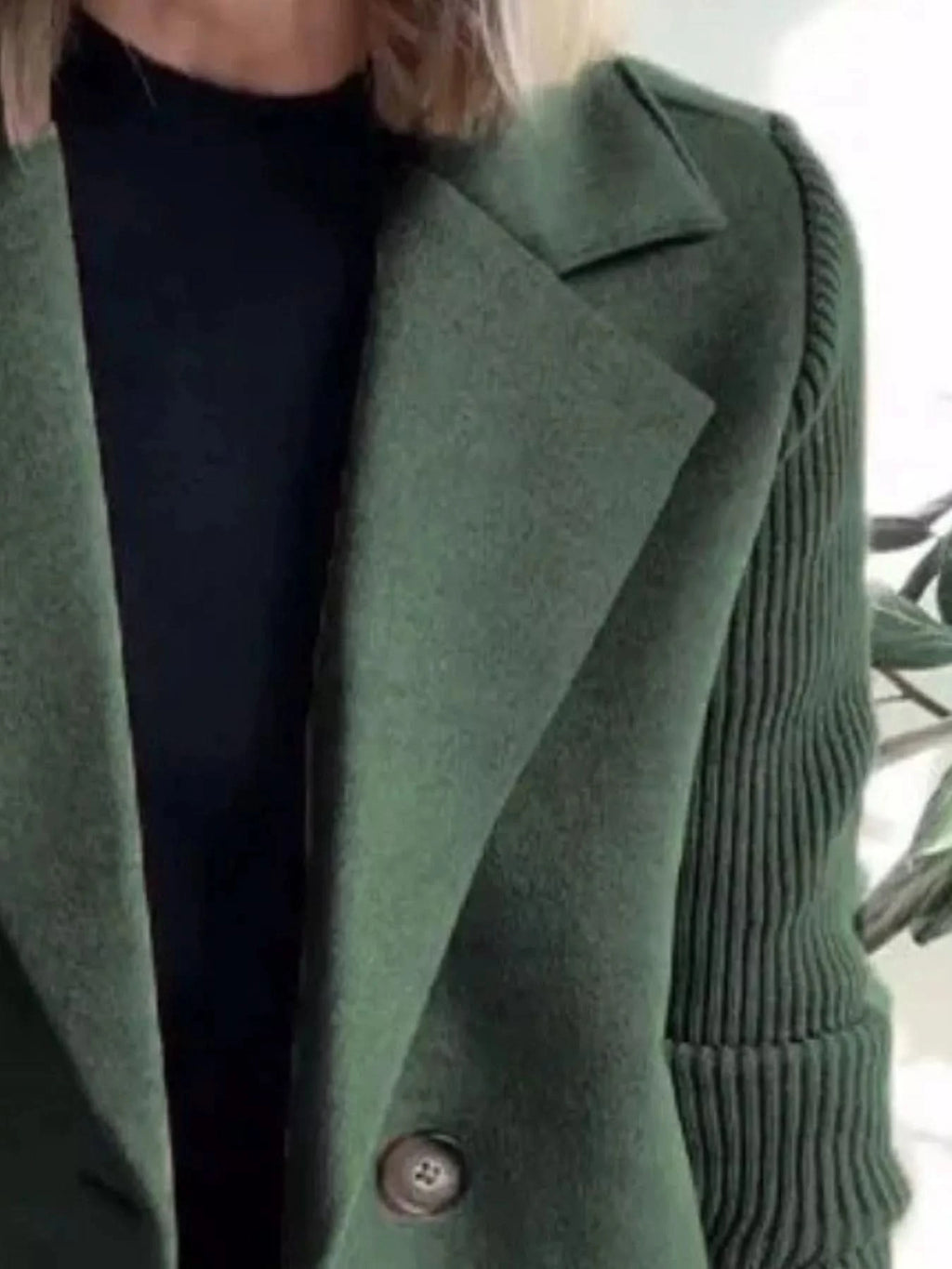 Knit Sleeve Double-Breasted Outerwear in - photo
