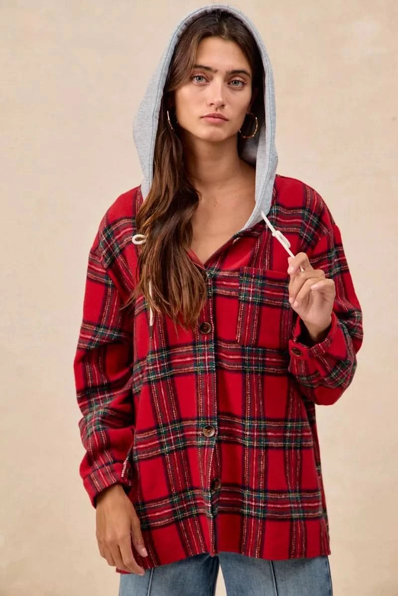 BiBi Brushed Plaid Hooded Jacket in - photo