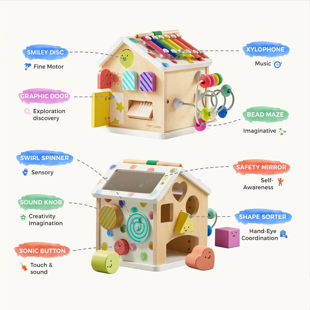 Tiny Land® Cottage Activity Cube - Rainbow in - wooden toys photo