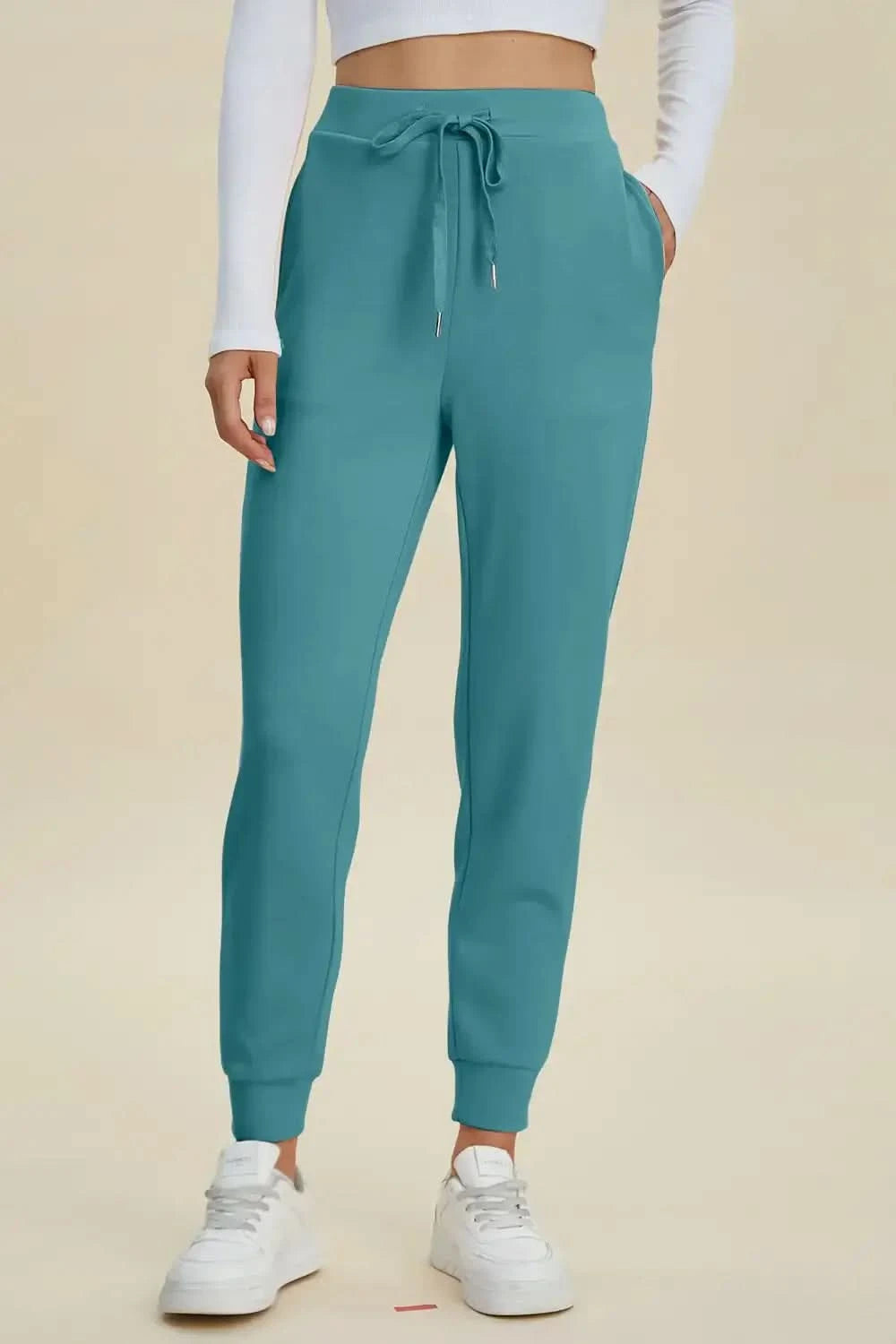 Basic Bae Full Size Air Scuba Drawstring High Waist Joggers in Teal - Bottoms photo