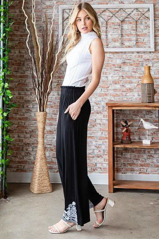 Heimish Full Size Solid Damask Casual Pants Plus Size in - Pants photo