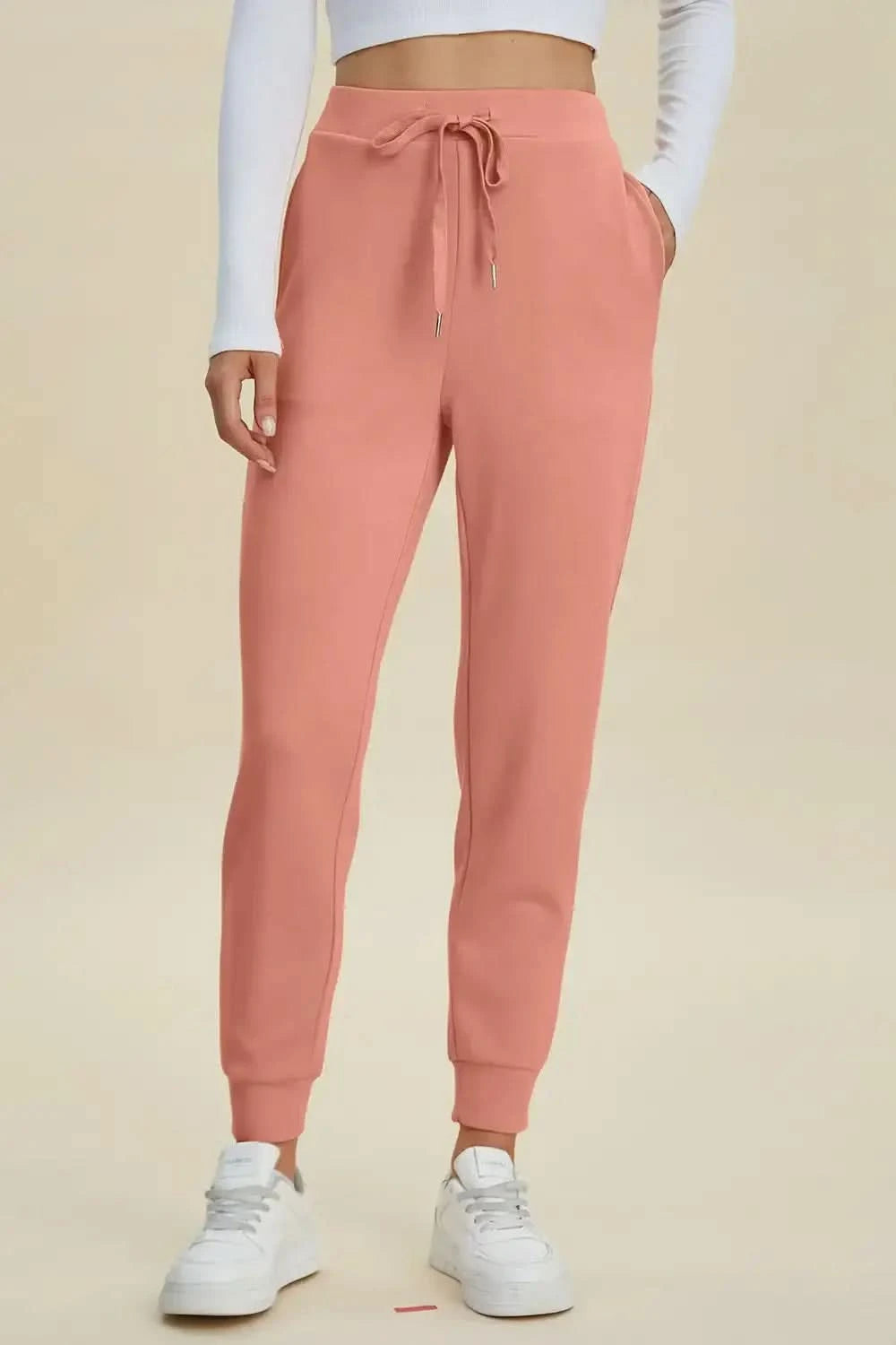 Basic Bae Full Size Air Scuba Drawstring High Waist Joggers in Coral - Bottoms photo