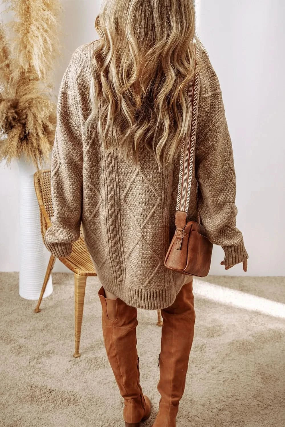 Cable-Knit Round Neck Sweater Dress in - photo