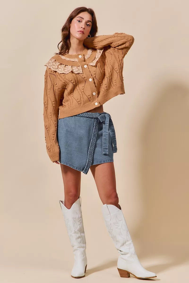 SO ME Wrap Braided Trimmed Denim Skort in - photo