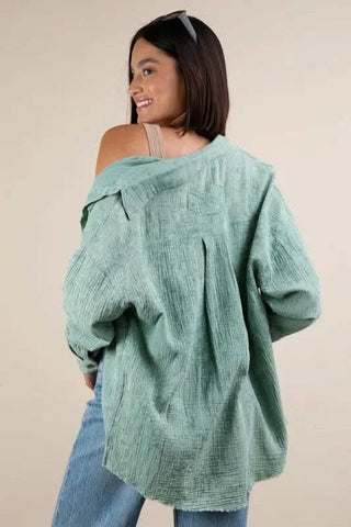 VERY J Mineral Washed Gauze Button Down Shirt - SwagglyLife Home & Fashion VERY J Mineral Washed Gauze Button Down Shirt - SwagglyLife Home & Fashion