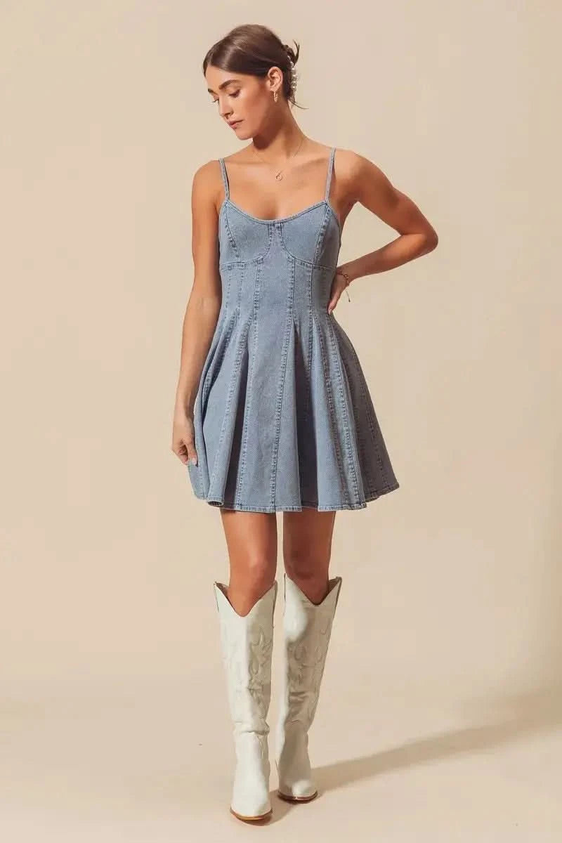 SO ME A Line Fit and Flare Denim Mini Dress in - photo