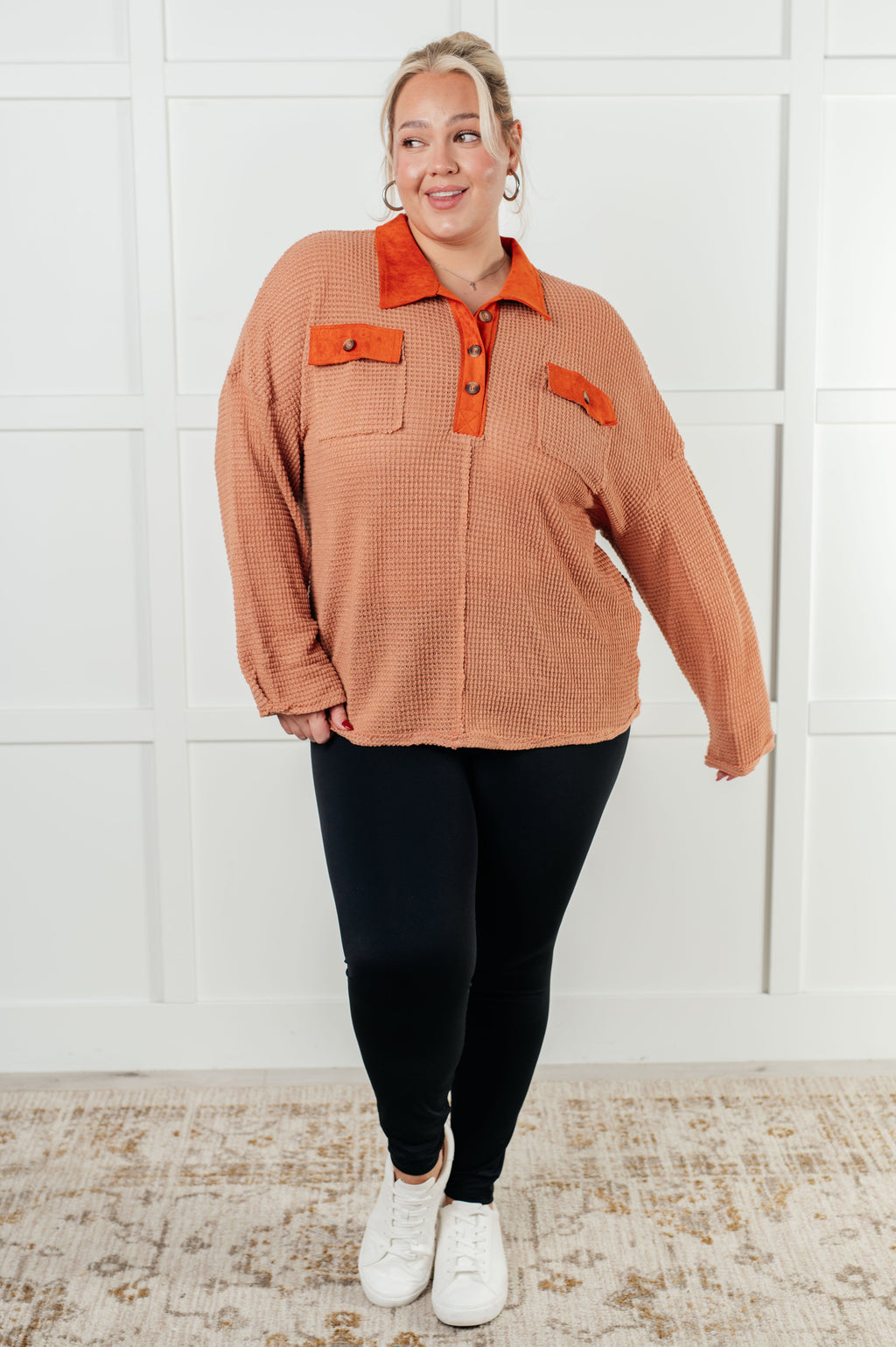 Can't Imagine Why Waffle Knit Contrast Trim Top in - Tops photo