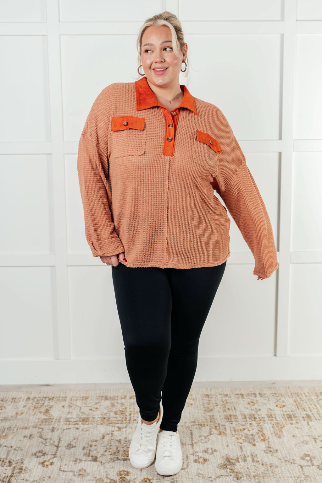 Can't Imagine Why Waffle Knit Contrast Trim Top in - Tops photo